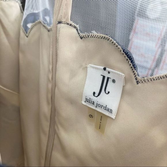 Julia Jordan Blue Appliqué Sheath Dress Mesh Illusion Neckline - Picture 8 of 10